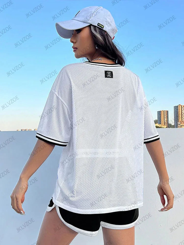 2025 Summer White Boston Print T-Shirt For Women