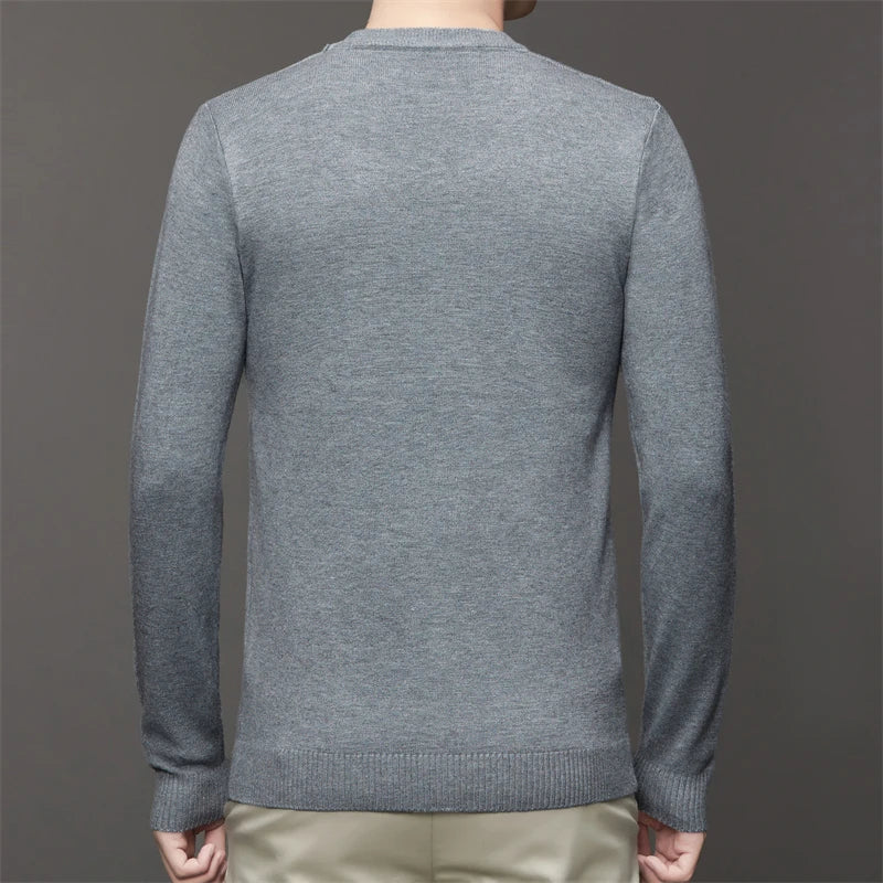 Men's Round Neck Long Sleeved Solid Color Sweater